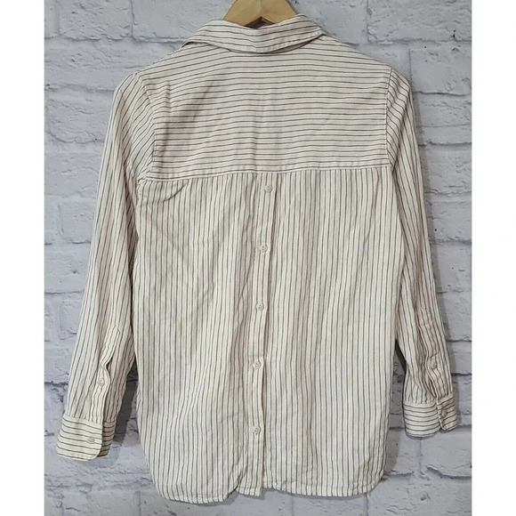 Madewell Flannel Grandpa Pullover Shirt Womens XS Cream Red Striped Button Back - Picture 2 of 7